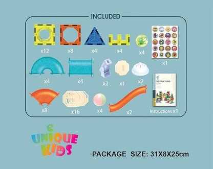 UNIQUE KIDS Magnetic Tiles Building Blocks with Marble Run STEM Toys STEAM Toys for Kids Ages 3-10+Year Old Boys Girls Best Christmas Birthday Gift (110 pcs)