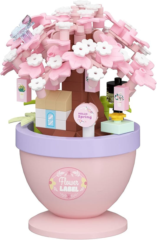 Cherry Cottage Mini Bonsai Tree Micro Building Set Building Toy Plant Cherry Tree Flower Collection Decor for Home Desk Greenery Decoration Building Blocks DIY Creative Gifts