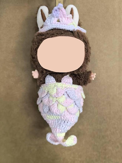 Clothes for Labubu Doll,Clothes for Doll Accessories,Hand-woven Bikini Mermaid Crochet Skirt Set,Summer Mermaid Costume Outfit Suitable for Labubu15&17cm,Dress-Up Accessories for Labubu Doll (color04)