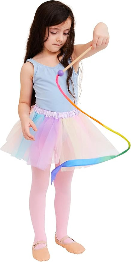 Sarah's Silks Mini Rainbow Streamer - Long Ribbon Wand for Kids, Pretend Play, Dance, Baton Stick Twirling, and Gymnastics Party Favors | 100% Silk and Wood Montessori and Waldorf Toys (1)