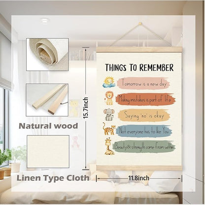 Geondos Inspirational Canvas Hanging Banner - Things to Remember, Motivational Quotes Posters for Kids Girls Boys, Uplifting Encouragement Gift, Safari Animal Wall Decor for Playroom Kids Bedroom