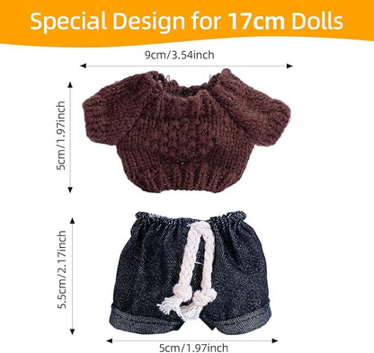 17cm Doll Clothes Set, Premium Jeans & Knitted Sweater Outfit for 17cm 15cm Dolls, Cute Dress Up Fashion, No Doll Included (E, 17cm/15cm)
