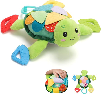 Turtle Baby Sensory Toy, Flip Scales & Multi-Textured Belly Montessori Activity Toy with Rattle Squeaker Teethers, Tummy Time/Crib/Stroller Toy,Educational Toy for 0-3 Years Newborn to Toddler