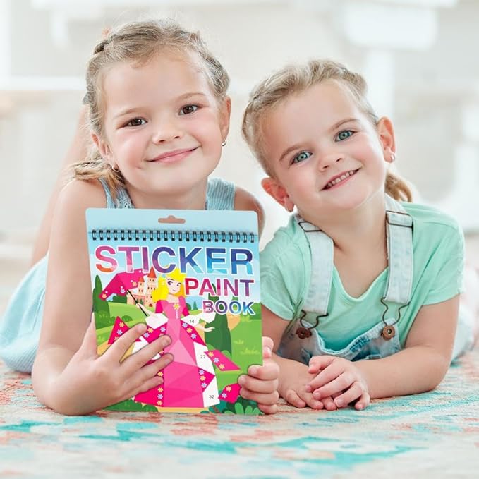 Princess Sticker Paint Book Crafts for Kids Ages 4-8 - Activity Set for Boys and Girls, Birthday Gifts, Party Favors, Travel Learning