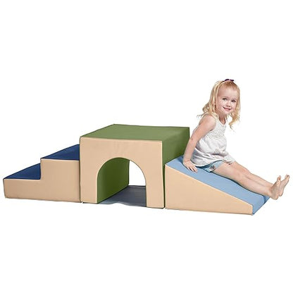 ECR4Kids SoftZone Single Tunnel Climber, Toddler Playset, Earthtone, 3-Piece