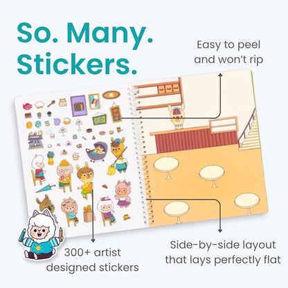 Cupkin Llama Sticker Book Activity for Kids, Toddler Airplane Travel Essentials, 500+ Llama Stickers for Kids + 12 Scenes + 12 Coloring Book Pages, Animal Lover Gift, Children's Crafts Ages 2-8