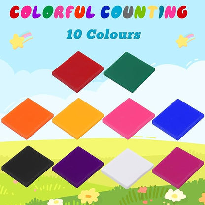 Coopay 500 Pcs Plastic Square Color Tiles, Bingo Chips, Poker Chips, Color Sorting, Math Counters, Game Tokens, Counting Manipulatives for Kids Elementary School Classroom Learning Development Toys