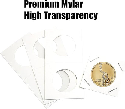 MUDOR Premium Coin Flips for Large Dollar, 200 Pack Cardboard Coin Holder, Mylar Coin Flips 2x2, Paper Coin Holders, Large Dollar(38.1mm)