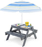 HONEY JOY Kids Picnic Table, 4 in 1 Cedar Wooden Sand & Water Table w/ 3 Removable Box & Umbrella, Kids Picnic Tables for Outdoors Backyard Garden, Toddler Patio Furniture Set for Boys Girls(Gray)
