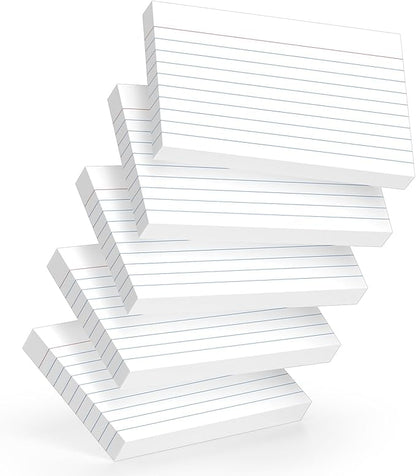 250 Count White Index Cards 3x5 Inch - 180gsm Heavyweight Flash Card (50 Sheets Each), Durable & Portable Note Taking for Students, Teachers, Study Flashcards for Office Home School Supplies
