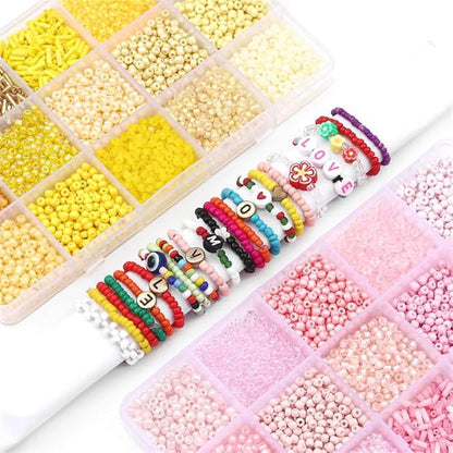 15 Color 4mm Small Assorted Glass Seed Beads,3mm Bugle Beads Friendship Bracelet Kit,2mm Tiny Tube Bead for Jewelry Making(Pink)