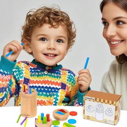 Wooden Montessori 3-in-1 Sensory Matching Games Play Set, Color & Shape Sorting Coin Box for Ages 2-4, Toddler Learning Toy