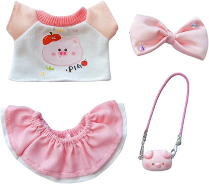 17cm Doll Clothes Set, 4 Pieces Dress Skirt Outfit Set for 6.7inch Doll Suit, Cute Fashion Bowknot Clothes Accessories for 1st/2nd/3rd Gen Dolls Play & Display Pink