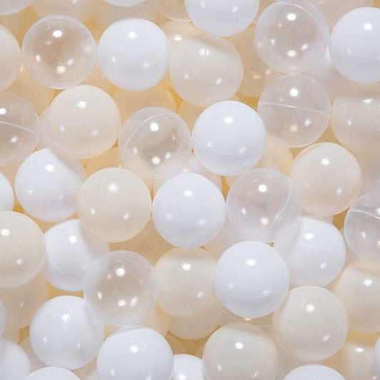 GOGOSO Balls for Ball Pit - Plastic Ball for Toddlers 1-3, Baby Kids Ball Pool Decoration 50 100 200 300 500 1000 (A White+Beige+Clear, 500 Balls)
