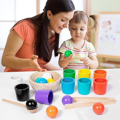 Rainbow Balls in Cups Toddler Toys, Montessori Wooden Color Sorting Toys for Toddlers 1-3, Educational Preschool Learning Game, Fine Motor Skills Montessori Matching Toy for Kids(2pcs)