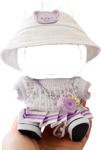 17cm Doll Clothes Set, 5 Pieces Dress Outfit Set for 6.7inch Doll Suit, Fashion Chic Hat & Clothes Accessories for 1st/2nd/3rd Gen Dolls Play & Display Purple