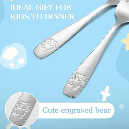 6 Piece Stainless Steel Kids Silverware Set,Toddler Utensils,Children Safe Food Grade Forks and Spoons,Mirror Polished, Dishwasher Safe