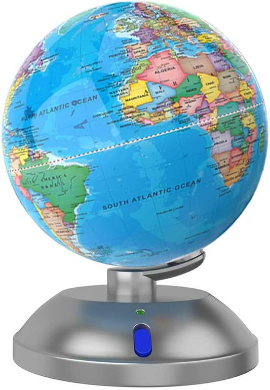 360-degree rotating globe, independently supported by a base, 9-inch design world globe, built-in LED night light, high-definition color visual map details, suitable for children's geography education, study and office decoration, living room decoratio...