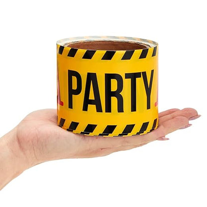 Blue Panda Construction Birthday Party Supplies Tape - 3 Rolls, 3 in x 100 Ft, Black, Yellow & White - Birthday Caution & Construction Tape Roll for Party Decorations