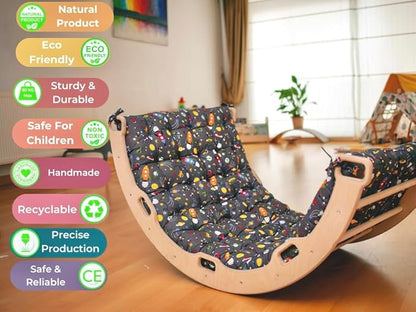 Climbing Arch | Montessori Rocker Arch | Arch with Cosy Pillow | Wooden Climbing Arch with Cushion | Wooden Climbing Arch and Rocker | Indoor Playground Cosy Cushion Rocker (Space)