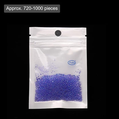Iridescent Glass Tiny Bubble Beads, 0.4-3mm 10g No Hole Micro Mini Round Denim Blue Water Droplets Beads - Applications: for Resin Filler, Nail Art, Dollhouse Bath Tub