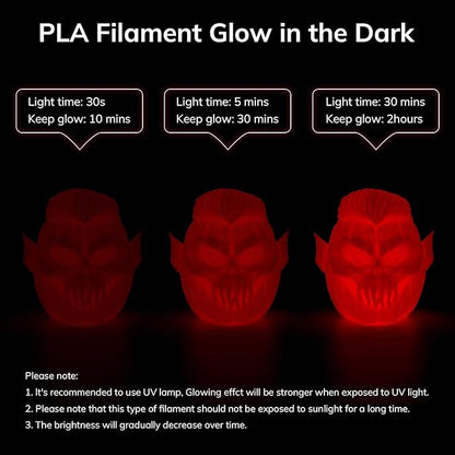 AMOLEN 3D PLA Printer Filament, 1.75mm Glow in The Dark Red PLA Filament for 3D Printing, Best with UV Lamps, 1kg Spool (2.2lbs), Dimensional Accuracy +/- 0.02 mm, Fit Most FDM 3D Printers