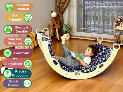 Climbing Arch | Montessori Rocker Arch | Arch with Cosy Pillow | Wooden Climbing Arch with Cushion | Wooden Climbing Arch and Rocker | Indoor Playground Cosy Cushion Rocker (Jungle)