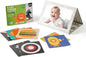 Foldable Tummy Time Play Set (Sturdy Cardboard), Large Baby Safe Mirror and Card Display Stand with 80 Pages High Contrast Cards, Alphabet and Animal Cognition