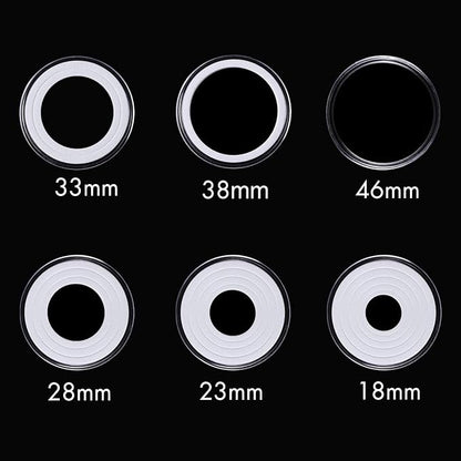 50pcs Clear Plastic Coin Capsules, Coin Collection Case of 5 Size with Adjustable Gasket for Coin Collection American Silver Eagle Liberty Coin &JFK Half Dollar & Bitcoin (18/23/28/33/38mm)-50pcs