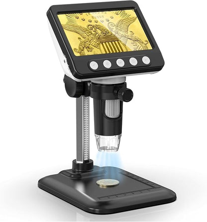 Coin Microscope, 4.3" LCD USB Digital 1000X Coin Magnifier with 8 Adjustable LED Lights, 1080P PC View Compatible with Windows/MacBook for Adults Kids