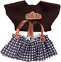 Doll Clothes for 17cm Figures, Black and White Halter Dress with a Brown Lining