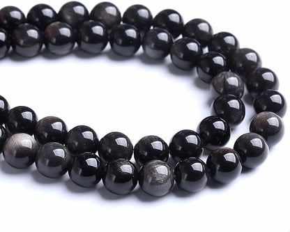 10MM 38PCS Natural Stone Silver Obsidian Loose Beads for Jewelry Making DIY Bracelet