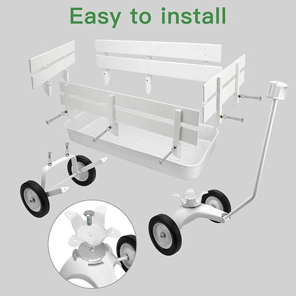All-Terrain Cargo Wagon - White Flower Girl Wagon Pull Along with Removable Wooden Side Panels, Big Tires and Wide Grip Handle for Weddings, 33' L x 15.7' W x 19.6' H