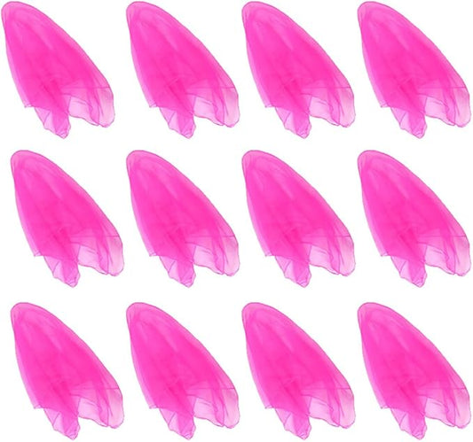 Hoerev Pack of 12 Approx. 24" x 24" Juggling Dancing Scarves Floaty Scarves,Single Colors, 12pcs Pink