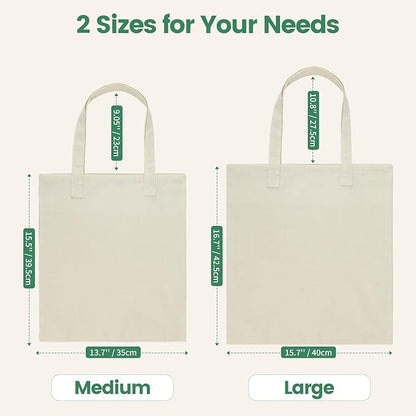 12 Pack Large Canvas Tote Bag - Lightweight Thin Tote Bags Bulk Blank Shopping Reusable Grocery Bags for DIY Gift Sublimation Activity - Beige