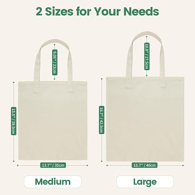 48 Pack Canvas Tote Bag - Lightweight Thin Tote Bags Bulk Blank Shopping Reusable Grocery Bags for DIY Gift Sublimation Activity - Beige