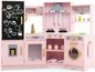 HONEY JOY Corner Play Kitchen, Large Wooden Pretend Toy Kitchen Set w/Lights, Ice & Coffee Maker, Range Hood, Chalkboard, Microwave, Cookware, Little Chef Kids Kitchen Playset for Toddlers (Pink)