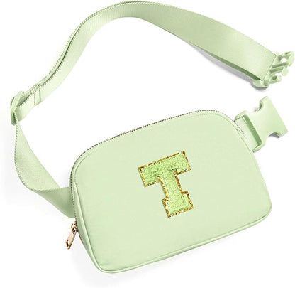 Gitus Gifts for 8 9 10 11 12 Year Old Girls Belt Bag Fanny Pack Crossbody Bags with Initial Letter Patch Cute Stuff Birthday Gifts for Teen Girls Women Personalized Trend Stuff (Light Green-T)