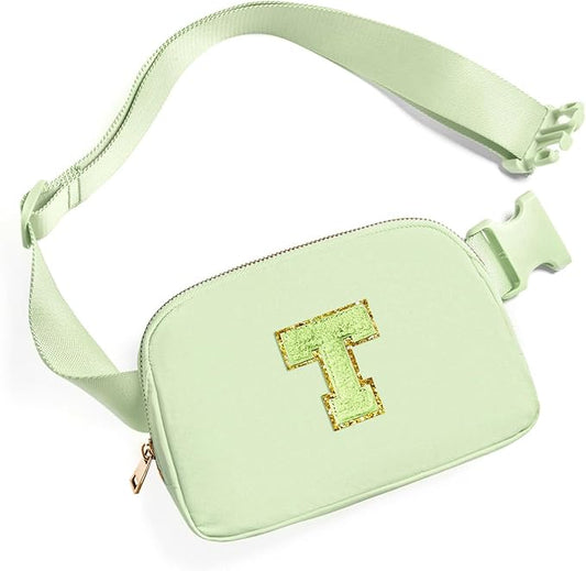 Gitus Gifts for 8 9 10 11 12 Year Old Girls Belt Bag Fanny Pack Crossbody Bags with Initial Letter Patch Cute Stuff Birthday Gifts for Teen Girls Women Personalized Trend Stuff (Light Green-T)