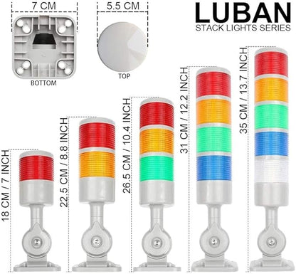 Led Signal Tower Stack Lights, Industrial Signal Warning Lights, Column Tower Lamp Andon Lights with Rotatable Base, Steady/Flashing Light Switchable, 110V 220V AC(2-Layer, no Buzzer)