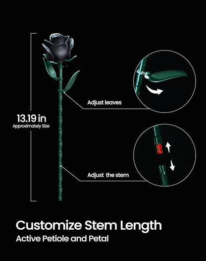 iATOM Black Rose Bouquet Building Set, Halloween Artificial Flowers Kit for Adults - Gothic Horror Retro Botanical Collection, Home Office Table Centerpiece Decor - IA11001