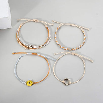 FANCY SHINY Sunflower String Bracelet Boho Braided Rope Wrap Bracelets Cute Summer Beach Surfer Jewelry for Women Christmas Gifts