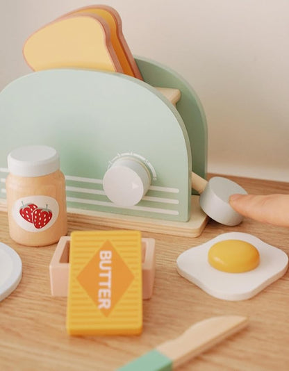 Wooden Pop Up Toaster Toys Play Set for Kids, Bread Maker Toy, Montessori Pretend Play Food Kitchen Accessories for Toddler Girls and Boys (Bread Maker)