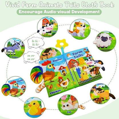 Big Musical Red Barn Toy Farm Animal Finger Puppets for 1 2 3 4 5 Years Old, Animal Figures Playset with Farm Tails Baby Book, Sensory Learning Toys Gift for Toddlers Boys Girls