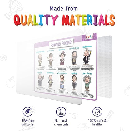 merka Kids Placemats Set of 4-17 x 11 in, Silicone - Periodic Table Placemats for Kids, US Presidents Placemat & US Map Placemat