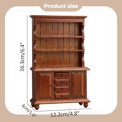 Dollhouse Furniture, Doll Display Cabinet with Drawers 1:12 Scale Miniature Dollhouse Vintage Wooden Bookcase Mini Bookshelf Living Room Dolls & Accessories DIY Decorations for Girls and Boys