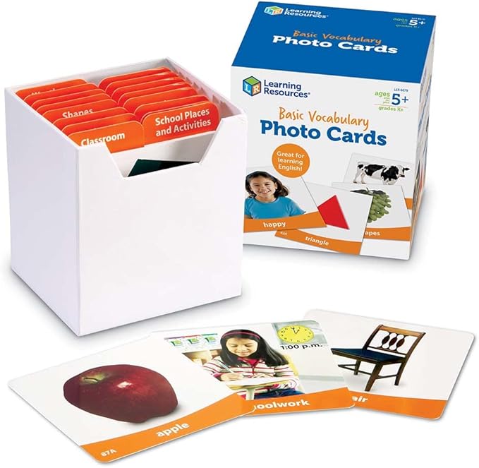 Learning Resources Basic Vocabulary Photo Cards, Vocabulary/Phonics Learning, Educational Games for Kids, 156 Cards, Ages 5+
