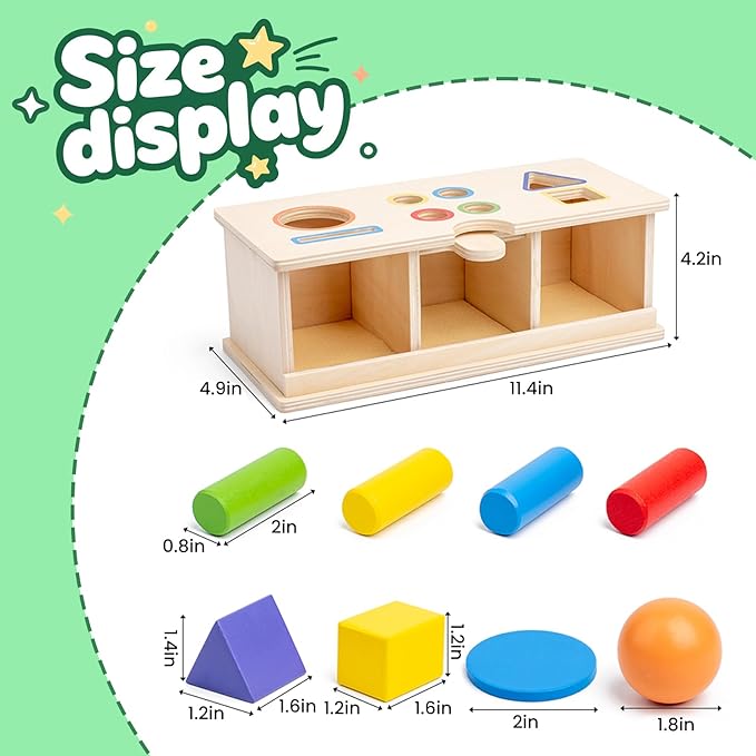 Montessori Toys Wooden Color & Shape Sorter Toys for Toddlers 1-3, Matching Box Sorting Blocks Manipulatives Preschool Learning Educational Toy for 1 2 3 4 Year Old Boy Girl Kid Gifts