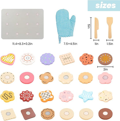 Slice and Bake Wooden Cookie Play Food Set for Kids, Kitchen Toys Food Accessories for Toddlers, Pretend Play Baking Set for 3 4 5 Years Old Girls Boys Birthday Gifts