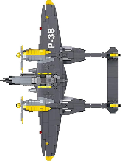 Apostrophe Games P-38 Lightning Aircraft Building Block Set - 937 Pieces - Air Force Fighter Plane Toy Set – for Kids and Adults – Compatible with All Building Bricks